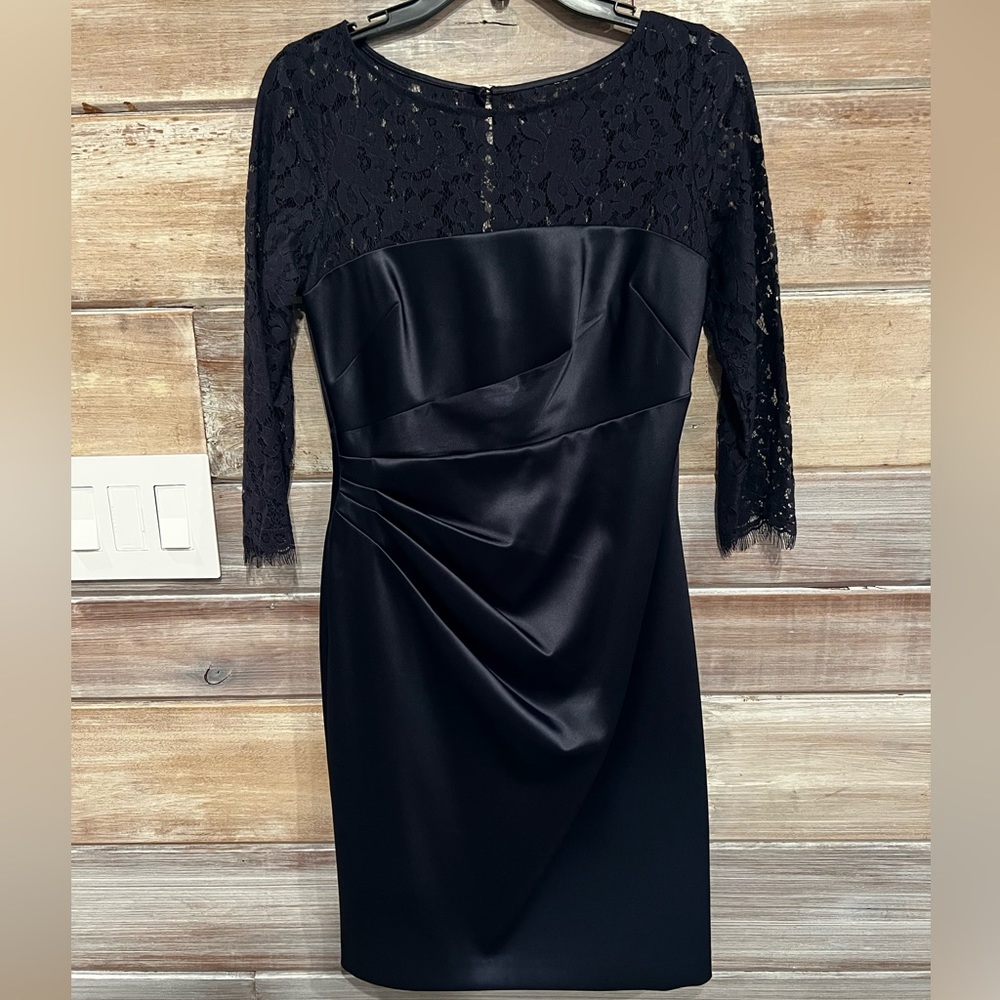 Eliza J Navy Blue Satin and Lace Cocktail Dress SZ 4
